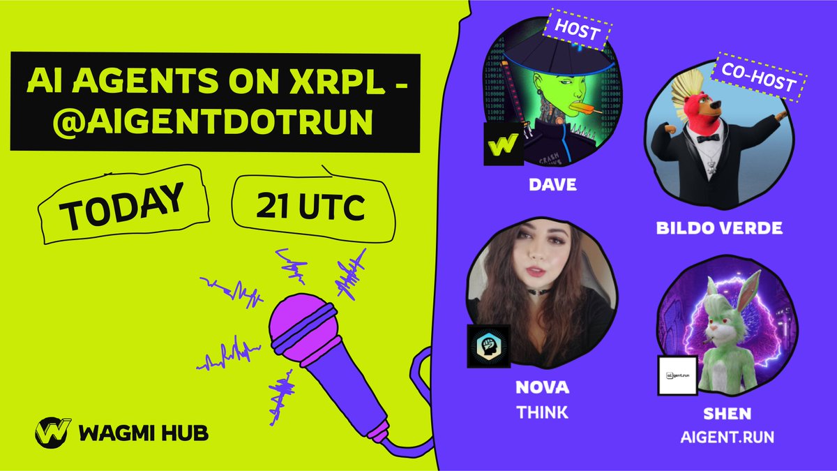 🎙 Exploring AI Agents on XRPL!

🗓 Date: Tuesday, February 11th, 2025
⏰ Time: 9PM UTC
📍 Join: x.com/i/spaces/1eaKb…

😍 Guest List:

1. <a href="/shenxcrypto/">Shen</a> from <a href="/aigentdotrun/">aigent.run</a> 
2. <a href="/NovaSpectre_/">nova</a> from <a href="/thinkagents/">THINK</a> 

Today, we’re diving into the future of AI-powered crypto tools with