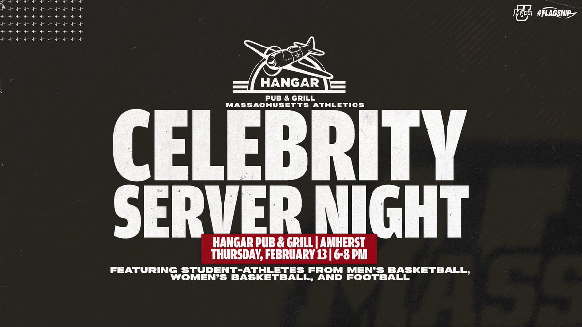 UMassAthletics's tweet image. Celebrity Server Night coming up!

We’ll see you on Thursday at the Hangar Pub &amp;amp; Grill in Amherst with @UMassMBB, @UMassWBB, and @UMassFootball!

#Flagship 🚩