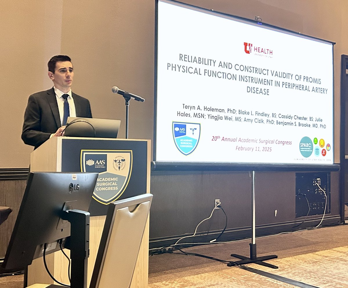 University of Utah Vascular Surgery (@uofuvascular) on Twitter photo Important work presented at #ASC2025! 📢 MS3 Blake Findley shared findings on the reliability & construct validity of the PROMIS Phys Function instrument in PAD - key insights for considering PROs in Vascular Care. #VascularSurgery <a href="/UofUSurgery/">UofUSurgery</a> <a href="/BenjaminSBrooke/">Benjamin Brooke</a> <a href="/TerynHoleman/">Teryn Holeman</a> Important work presented at #ASC2025! 📢 MS3 Blake Findley shared findings on the reliability & construct validity of the PROMIS Phys Function instrument in PAD - key insights for considering PROs in Vascular Care. #VascularSurgery <a href="/UofUSurgery/">UofUSurgery</a> <a href="/BenjaminSBrooke/">Benjamin Brooke</a> <a href="/TerynHoleman/">Teryn Holeman</a>