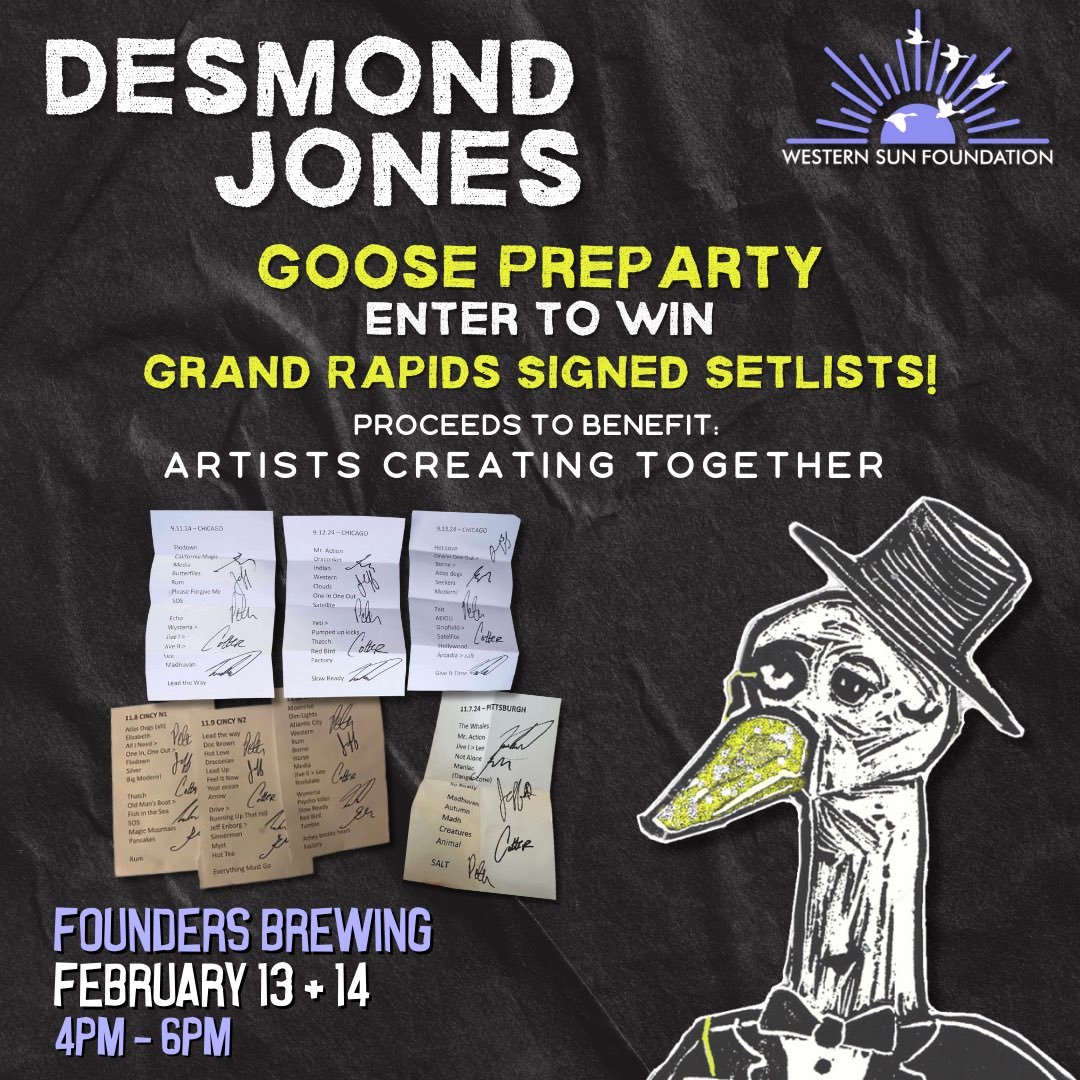 Stop by our merch table at the Goose pre-parties for your chance to win setlists signed by Goose and raise money for local non-profits!