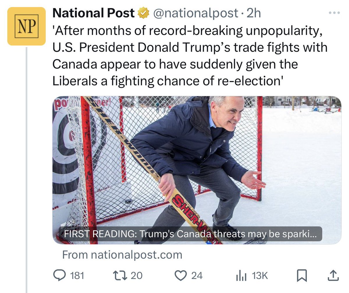 cathmulroney's tweet image. Dear @nationalpost : I’m guessing that your goal was to suggest that the Liberals have been unpopular for a while rather than Trump’s trade fight being unpopular for many months, which is how it now reads. Where are your editors? 
#misplacedmodifiers