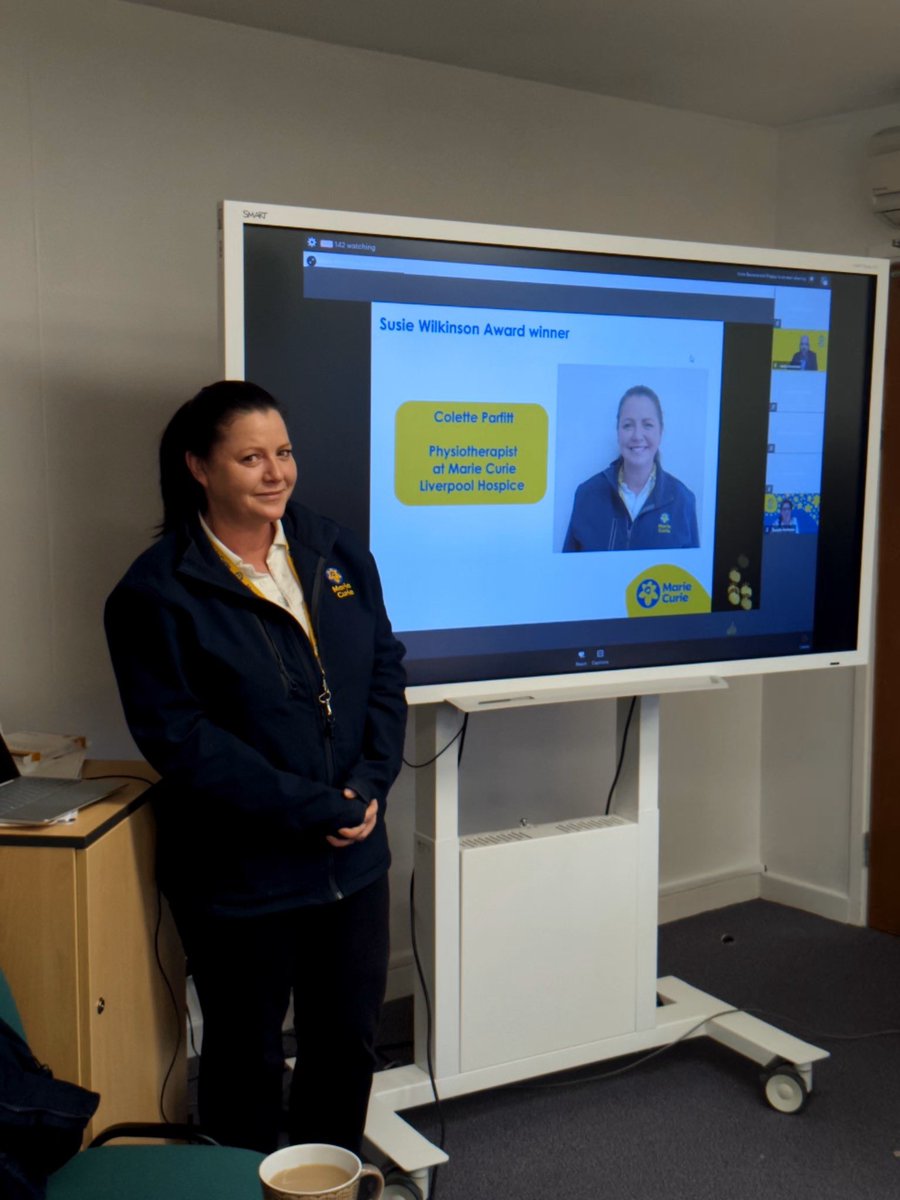 Congratulations to our Liverpool hospice physio Colette on winning the Susie Wilkinson Award recognising her personal research development. Colette's work focuses on an observational assessment tool to reduce the incidence of falls in a hospice IPU, carried out in <a href="/LiverpoolHosp/">Marie Curie Hospice, Liverpool</a>