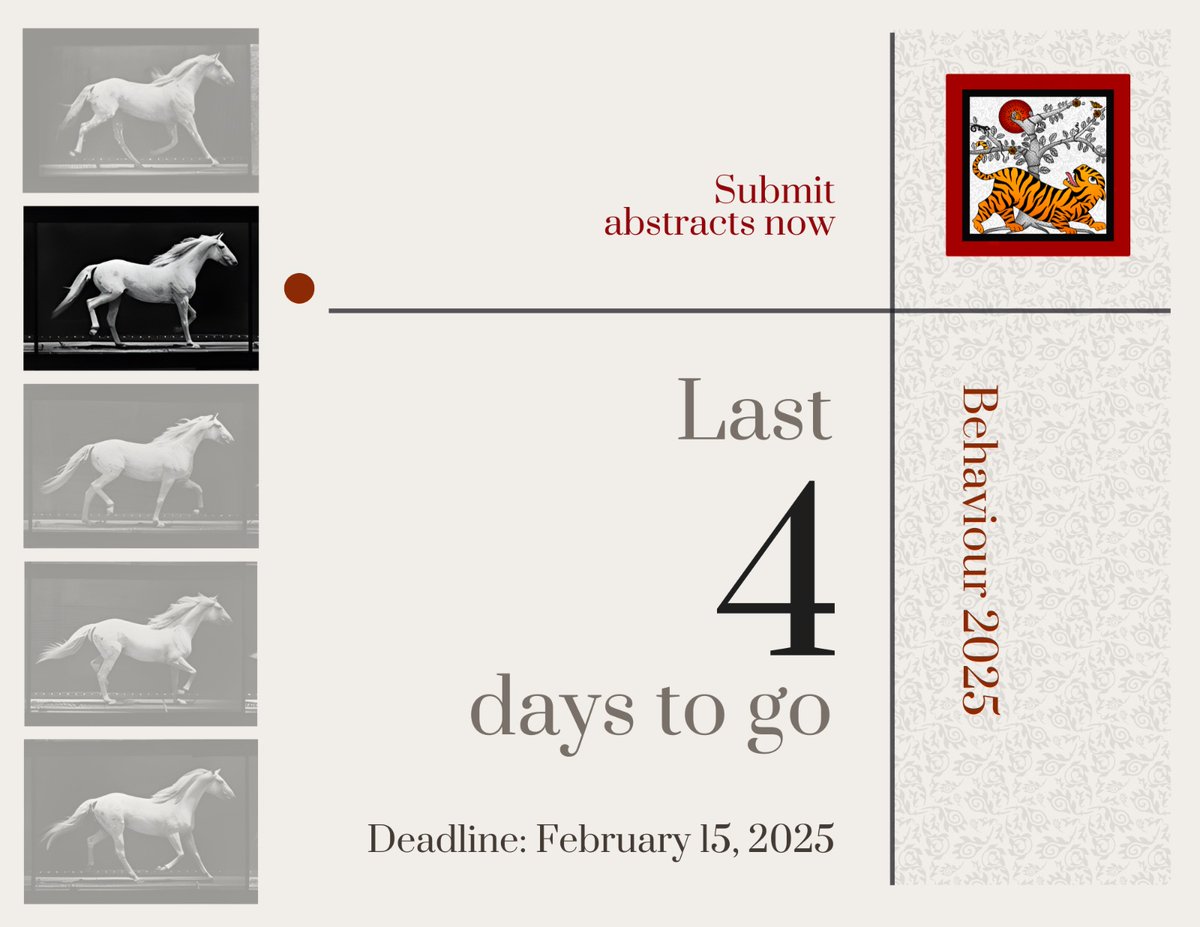Behaviour2025's tweet image. The Countdown is On!

Only 4 days left to submit your abstract for #behaviour2025!

Submission deadline: 11:59 pm IST, 15th February

For more updates: behaviourindia2025.in/Registration-a…

#AnimalBehavior 
#ScienceConference 
#ECRChat 
#CollaborationInScience #GlobalScience