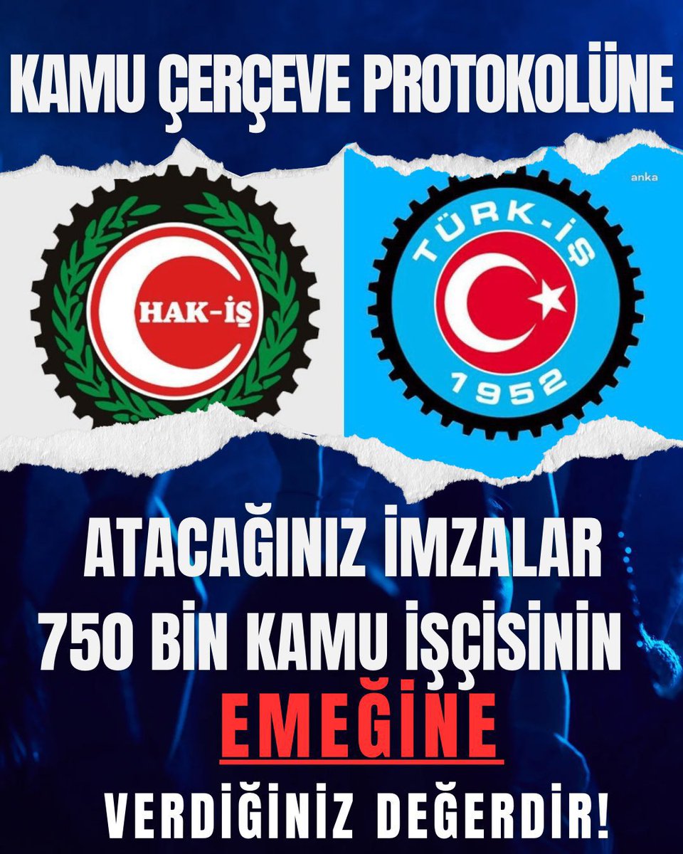 🗣️
Kamu İşçi Platformları Birliği;
*750 bin Kamu İşçisi,
*150 bin Taşeron İşçi,
*600 bin Belediye İşçisi
*13 bin Asm Çalışanı
Adına Soruyor,

EMEĞİNE SAHİP ÇIK

*Kamu İşçisine Zam
*Vergide Adalet
*Taşerona
*Asm'lere
*Belediye İşçisine Kadro
Bu dönem⬇️

Kamu ÇerçeveProtokolü
