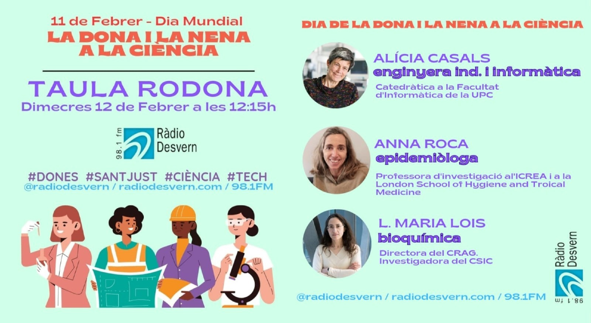 Ràdio Desvern (@radiodesvern) on Twitter photo 🗞 #SantJust - 🔬🟣 Tres científiques, <a href="/acasalsgelpi/">Alicia Casals</a>, <a href="/AnnaRocaGambia/">Anna Roca</a> i <a href="/LMarialois/">L. Maria Lois</a>, reflexionaran sobre els desafiaments i oportunitats per a les dones en el món científic.
s.mtrbio.com/wnbkxcbgdo 🗞 #SantJust - 🔬🟣 Tres científiques, <a href="/acasalsgelpi/">Alicia Casals</a>, <a href="/AnnaRocaGambia/">Anna Roca</a> i <a href="/LMarialois/">L. Maria Lois</a>, reflexionaran sobre els desafiaments i oportunitats per a les dones en el món científic.
s.mtrbio.com/wnbkxcbgdo