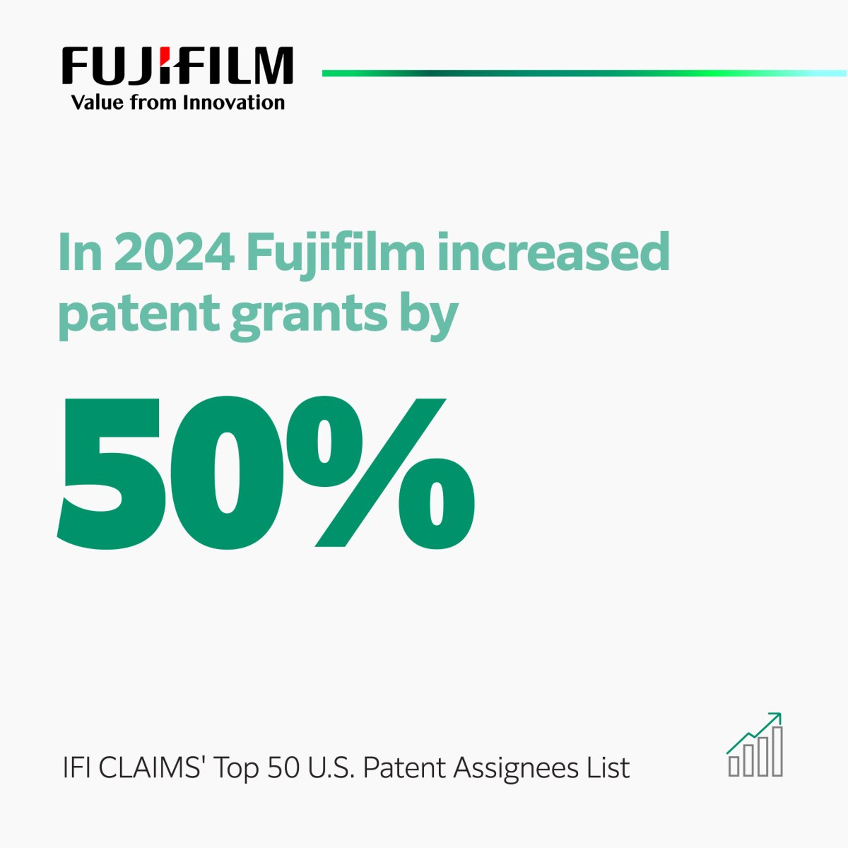 Fujifilm (@fujifilmus) on Twitter photo Fujifilm is honored to be recognized on <a href="/IFICLAIMS/">IFI CLAIMS Patent Services</a> 2024 Top 50 U.S. Patent Assignee list.
From 2023 to 2024, we’ve jumped up 20 spots on this list, a true testament to our commitment to innovation. Check out the full list here: brnw.ch/21wQCMv Fujifilm is honored to be recognized on <a href="/IFICLAIMS/">IFI CLAIMS Patent Services</a> 2024 Top 50 U.S. Patent Assignee list.
From 2023 to 2024, we’ve jumped up 20 spots on this list, a true testament to our commitment to innovation. Check out the full list here: brnw.ch/21wQCMv