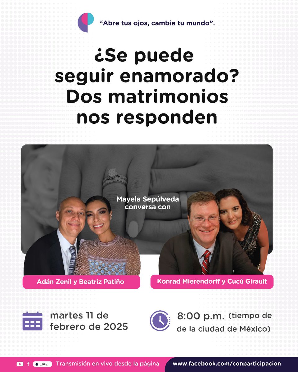 ❤️ ¿Es posible seguir enamorado con el paso del tiempo?

🔥 Descubre la respuesta en una charla imperdible con dos matrimonios que comparten su experiencia y aprendizajes sobre el amor duradero.

🗓 ¡HOY! Lunes 11 de febrero
⏰ 8:00 p.m.
📲 En vivo por Facebook Live y YouTube