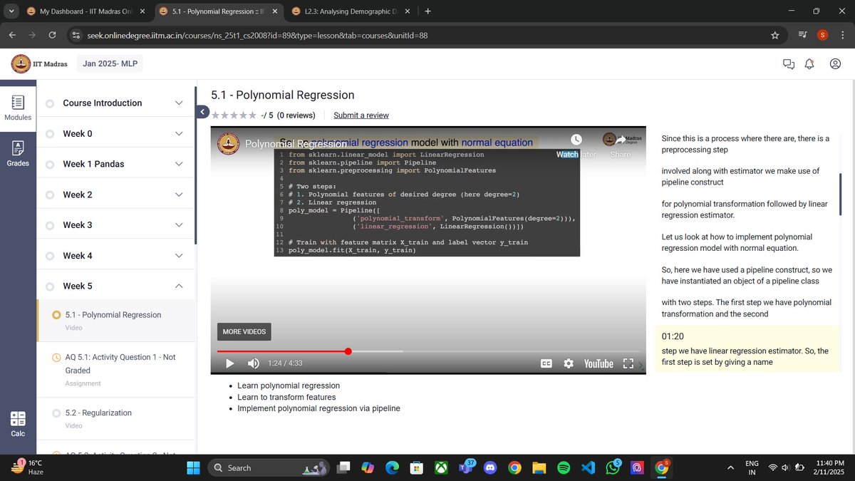 ds_sonalikumari's tweet image. Day 66 of my learning journey
Explored the concepts of Polynomial Regression today! Understanding how it captures non-linear relationships for better predictions. 📈🔢
#MachineLearning #PolynomialRegression #DataScience #Learning