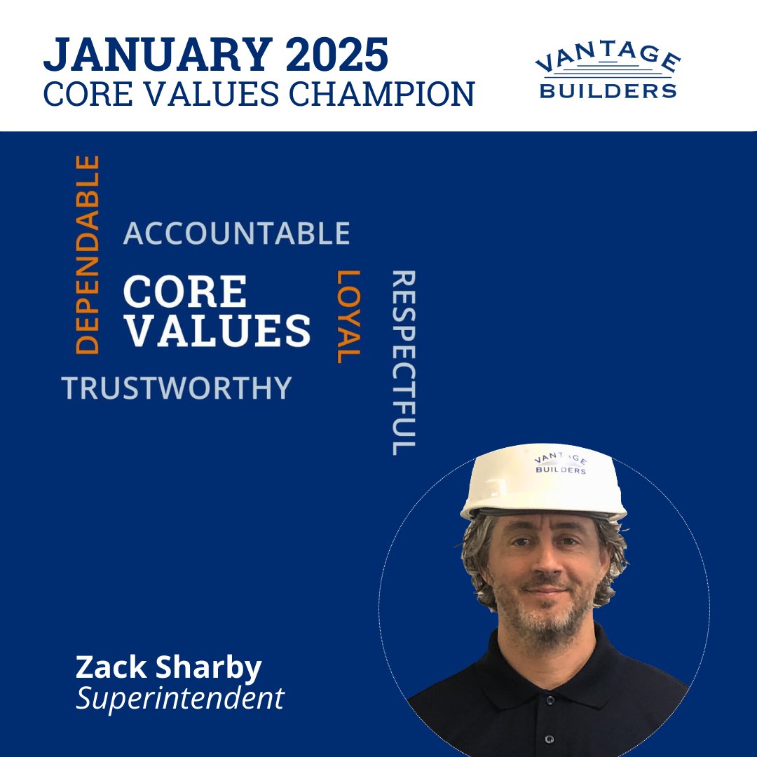 🎉 Congratulations to Zack Sharby, Our Core Values Champion for January! 🎉

Zack, one of our talented Superintendents, has consistently demonstrated hard work, dedication, and a positive attitude, earning him this well-deserved recognition. Keep up the great work, Zack!