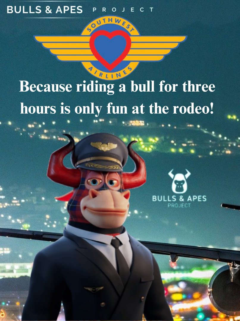 We have taken numerous trips and almost always fly <a href="/SouthwestAir/">Southwest Airlines</a>. Thought I would make a post in support of them and <a href="/BullsApesProj/">Bulls and Apes Project</a>. Would be amazing to see some sort of joint advertising in the #NFT space with them! LFG!