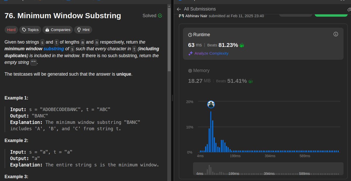 Abhinav_Nair13's tweet image. Day 108/200 of #LeetCodeChallenge!. Solved -  6. Minimum Window Substring