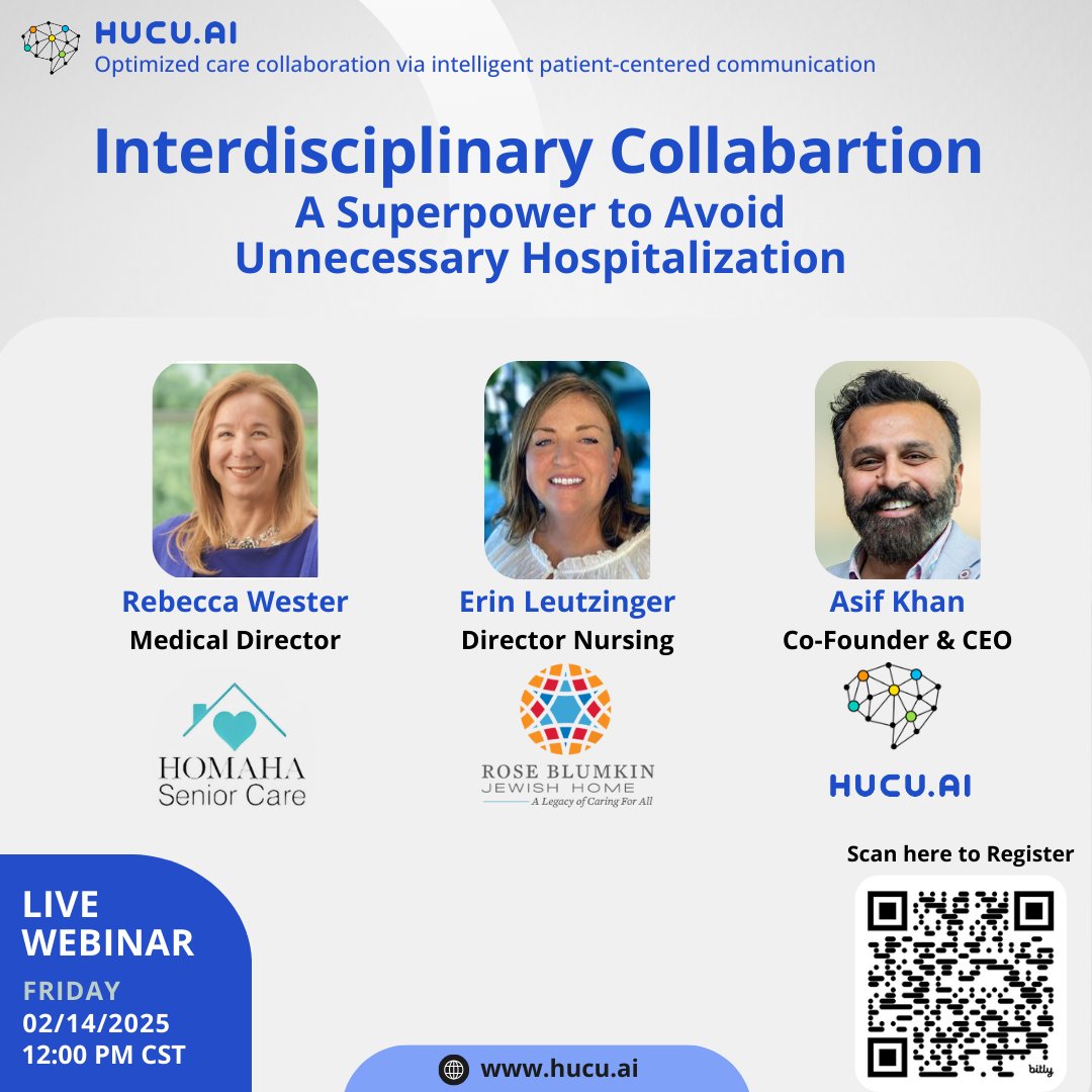 Join us for an exclusive webinar on February 14 at 12 PM CST, where industry leaders will explore how interdisciplinary teamwork is transforming post-acute care.

🔗 Register now: us06web.zoom.us/webinar/regist…

#PostAcuteCare #SkilledNursing #SeniorLiving #ValueBasedCare #Hucuai