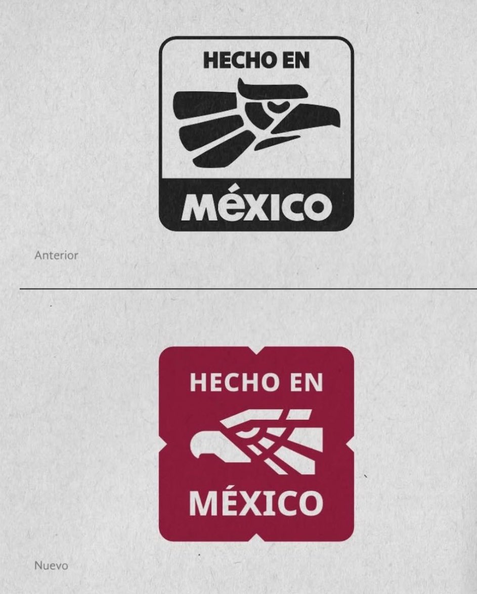 jmazpiroz's tweet image. El REDISEÑO de #HechoEnMéxico es una BASURA porque:

- Usa burdamente el color del partido en el poder.

- Pone al águila enojada y retrocediendo.

- Sustituye la tipografía original de la #MarcaMéxico (usada en el rediseño de 2017 cuando ganó Trump la 1a vez) por otra espantosa.