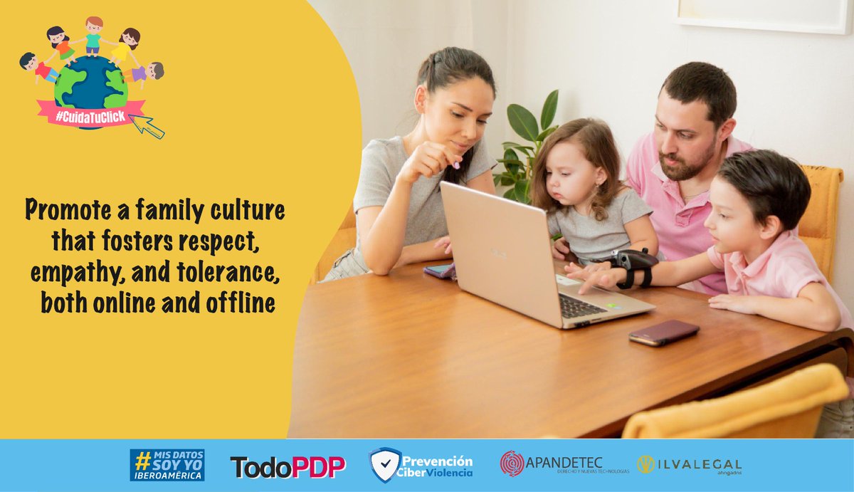 🌐💬 Respect and empathy start at home.
Let’s promote a digital culture free of cyberbullying, where children and teens learn to interact online with tolerance and respect.
💛📱 Let's make a difference!
🔒 #CuidaTuClick #StopCyberbullying #DigitalRespect