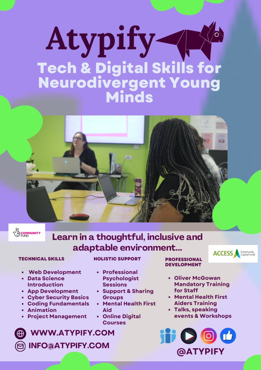 The Autism Hub is delighted to announce supported learning in Tech &amp; Digital skills.

Atypify is a dedicated service for supporting people, providing technical &amp; digital support to all residents in Haringey.
Meet the Team Party 🥳 
Interested?
email: info@atypity.com 
#atypify