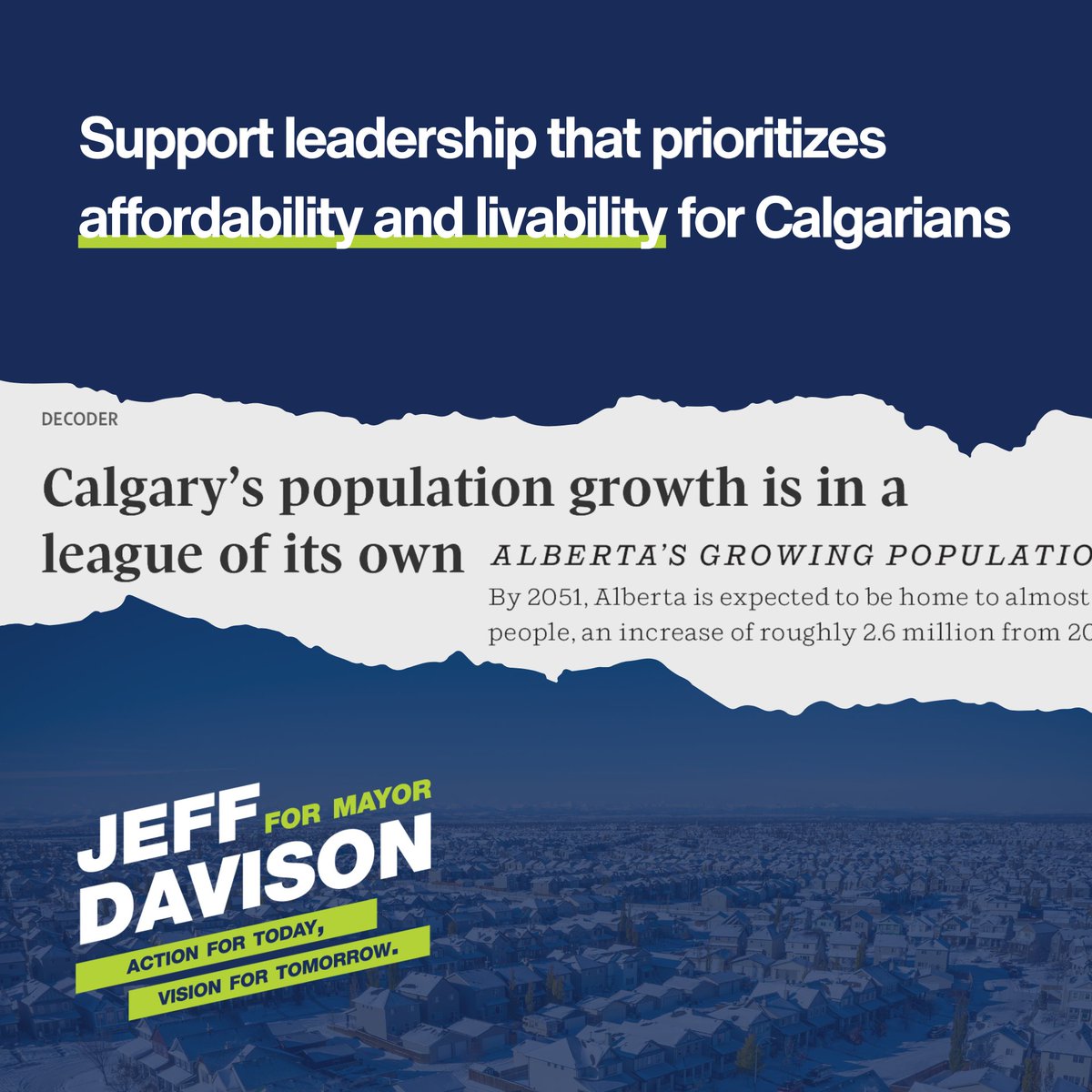 JeffDavisonYYC's tweet photo. As mayor, I will prioritize affordability and livability for everyone. That means pursuing thoughtful density to support housing needs and prioritizing infrastructure, like our roads and water pipes, to support growth.
#TimeforChangeYYC #YYCAffordability https://t.co/dtNne1obPi