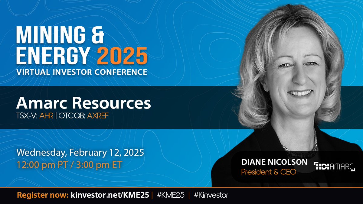HDI_Amarc's tweet image. Amarc $AHR.V | $AXREF to Present at the Kinvestor Mining &amp;amp; Energy Virtual Conference 2025

▶️Register today to learn more about Amarc&apos;s exciting new near surface, high-grade, gold-rich porphyry Cu-Au-Ag AuRORA discovery that&apos;s open to expansion!

📅 February 12, 2025
🕗 12:00pm…