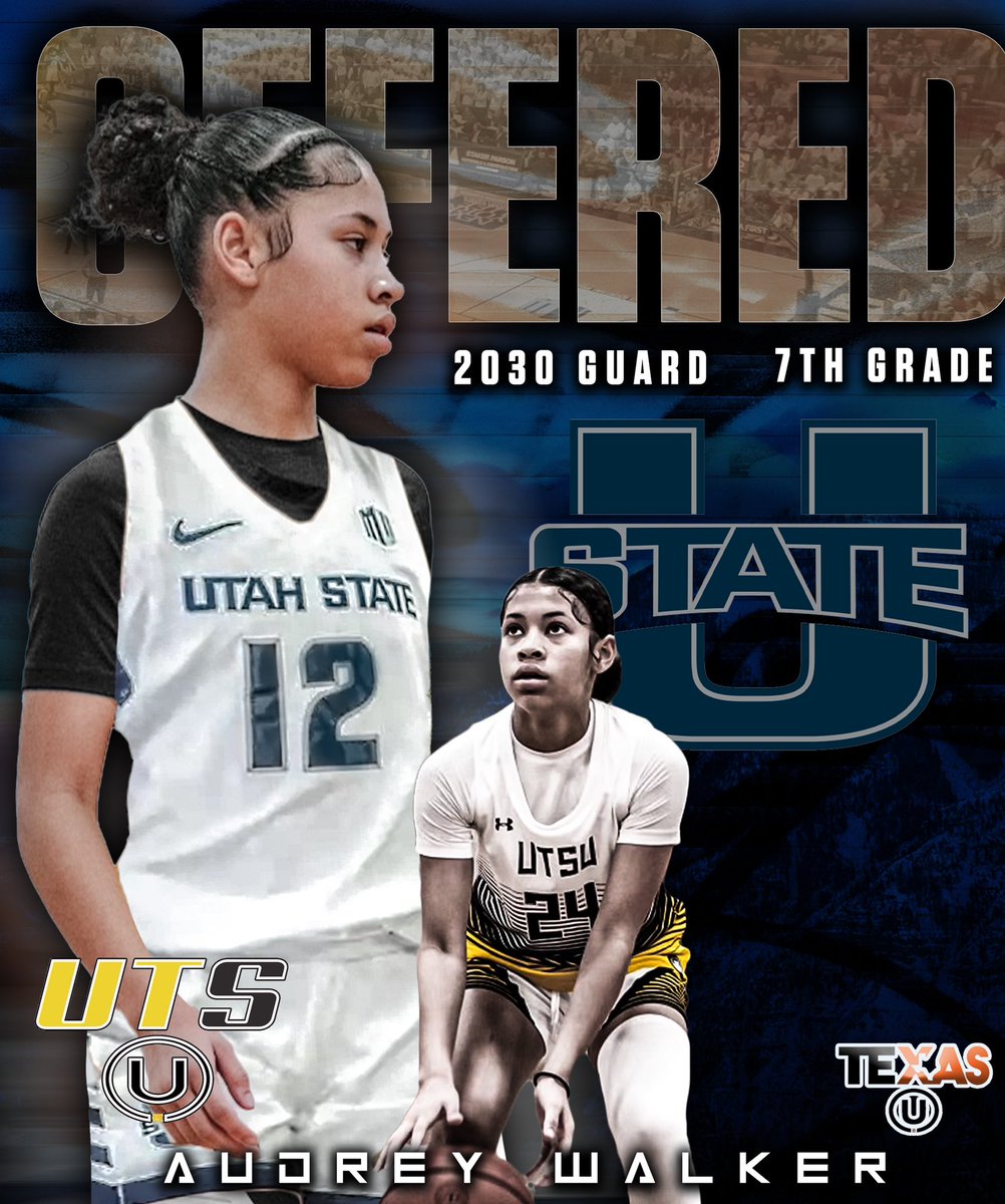 Audrey2031_WNBA's tweet photo. Blessed to receive a (D1) Offer from @USUWBasketball Utah State University #MountainWest #GoBlues🔵⚪️

#AudreyWalker #7thGrade2030 #OFFERED #UTS #GuardUniversity #CheckOurGuardRESUME‼️

THE BEST (2030) GUARD IN MICHIGAN ‼️

#TheUTSway⚫️🟡 https://t.co/cLtZgf4cps