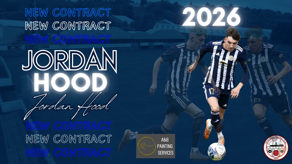 ✍️ Hood Re-signs!

Maryhill FC are pleased to confirm that Jordan Hood has agreed to extend his stay at Lochburn Park for the 2025/2026 season.

Jordan is sponsored by A&amp;B Painting Services for the 2024/2025 season.

#MFC140 #Since1884