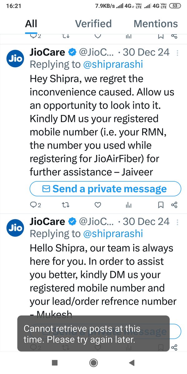 shiprarashi's tweet photo. @JioCare @reliancejio @reliancegroup @RelianceMobile @JaikyYadav16 

Dear Jio, No refunds for last 3 months ? Does an ordinary customer has no value ? https://t.co/uT89wkhZMv