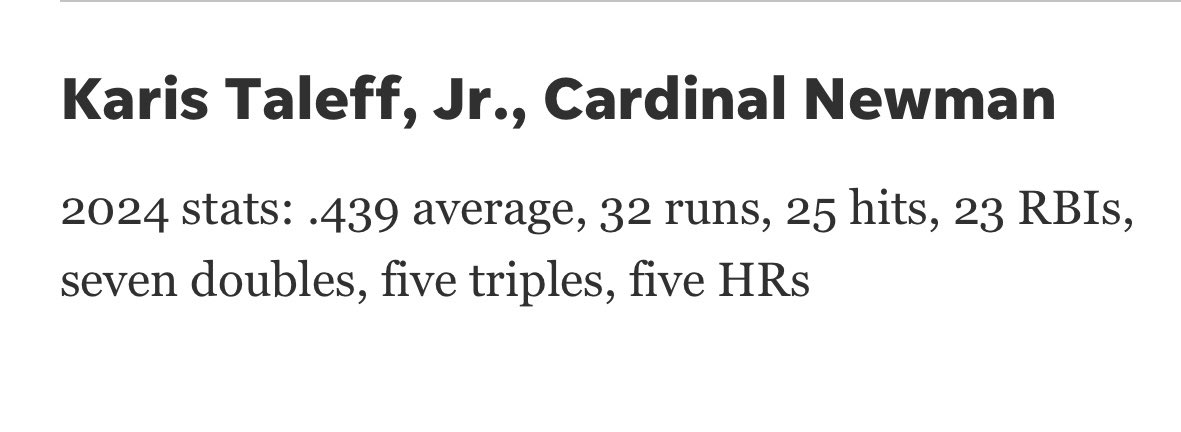Thank you so much <a href="/pbpsports/">PB Post Sports</a> for nominating me as a Preseason Player of the Year Nominee! <a href="/CNHS_Athletics/">Cardinal Newman HS Athletics</a> <a href="/TopPreps/">SPORTS NEWS, VIDEOS, GRAPHICS, EXPOSURE & MORE</a> <a href="/MaxPreps/">MaxPreps</a> <a href="/CoachPart/">Ryan Partridge</a> <a href="/RockgoldMG/">Rock Gold Manetta/Gabriele 16U</a> <a href="/UncommittedUTR/">Under The Radar 𝕏</a> <a href="/pbphighschools/">Post on High Schools</a> <a href="/WarrenWave18UKL/">Warren Wave 18U KL</a> <a href="/KelliLayton/">Kelli Layton</a> <a href="/SBRRetweets/">Softball Recruiting Reposts</a> <a href="/D1portal/">D1 Portal</a> <a href="/emilee_smarr/">Emilee Smarr</a> <a href="/RockGoldManetta/">Rock Gold Manetta</a>