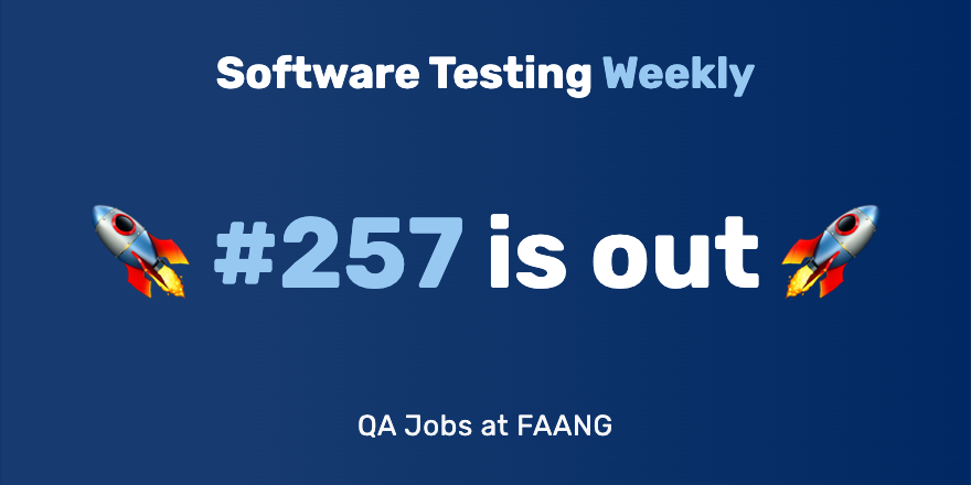 Software Testing Weekly ๐ (@qanewsletter) on Twitter photo Hey, testers! ๐
The 257th issue is out!
softwaretestingweekly.com/issues/257
Congrats @Maaikees, <a href="/AyaAkl/">Aya Akl ๐ช๐ฌ๐ฉ๐ปโ๐ป</a>, <a href="/zhiminzhan/">Zhimin Zhan</a>, <a href="/AntoineAymer/">Antoine Aymer</a>, <a href="/PriscillaStephn/">Priscilla Stephan</a>, @testwithnishi, <a href="/stefalvares/">Stefano Alvares</a>, <a href="/GreenReportBlog/">The Green Report</a>, <a href="/its_ShivamB/">Shivam Bharadwaj ๐ฎ๐ณ</a>, @lisacrispin, <a href="/TheTestLynx/">Noemi Ferrera</a>, <a href="/dnlkntt/">Daniel Knott</a> and @executeAuto!
#SoftwareTesting #QA Hey, testers! ๐
The 257th issue is out!
softwaretestingweekly.com/issues/257
Congrats @Maaikees, <a href="/AyaAkl/">Aya Akl ๐ช๐ฌ๐ฉ๐ปโ๐ป</a>, <a href="/zhiminzhan/">Zhimin Zhan</a>, <a href="/AntoineAymer/">Antoine Aymer</a>, <a href="/PriscillaStephn/">Priscilla Stephan</a>, @testwithnishi, <a href="/stefalvares/">Stefano Alvares</a>, <a href="/GreenReportBlog/">The Green Report</a>, <a href="/its_ShivamB/">Shivam Bharadwaj ๐ฎ๐ณ</a>, @lisacrispin, <a href="/TheTestLynx/">Noemi Ferrera</a>, <a href="/dnlkntt/">Daniel Knott</a> and @executeAuto!
#SoftwareTesting #QA