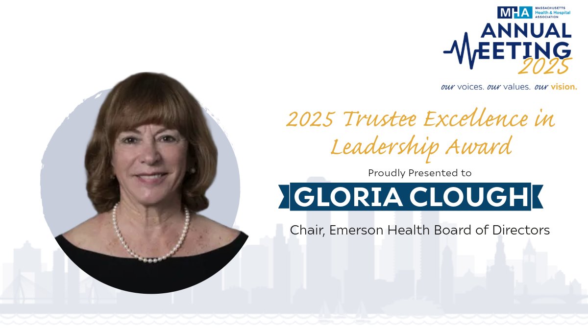Congrats to Gloria Clough, Board Chair of Emerson Health, on receiving the 2025 Trustee Excellence Award from MHA! 🎉 Her 20+ years of leadership has greatly impacted our healthcare community.