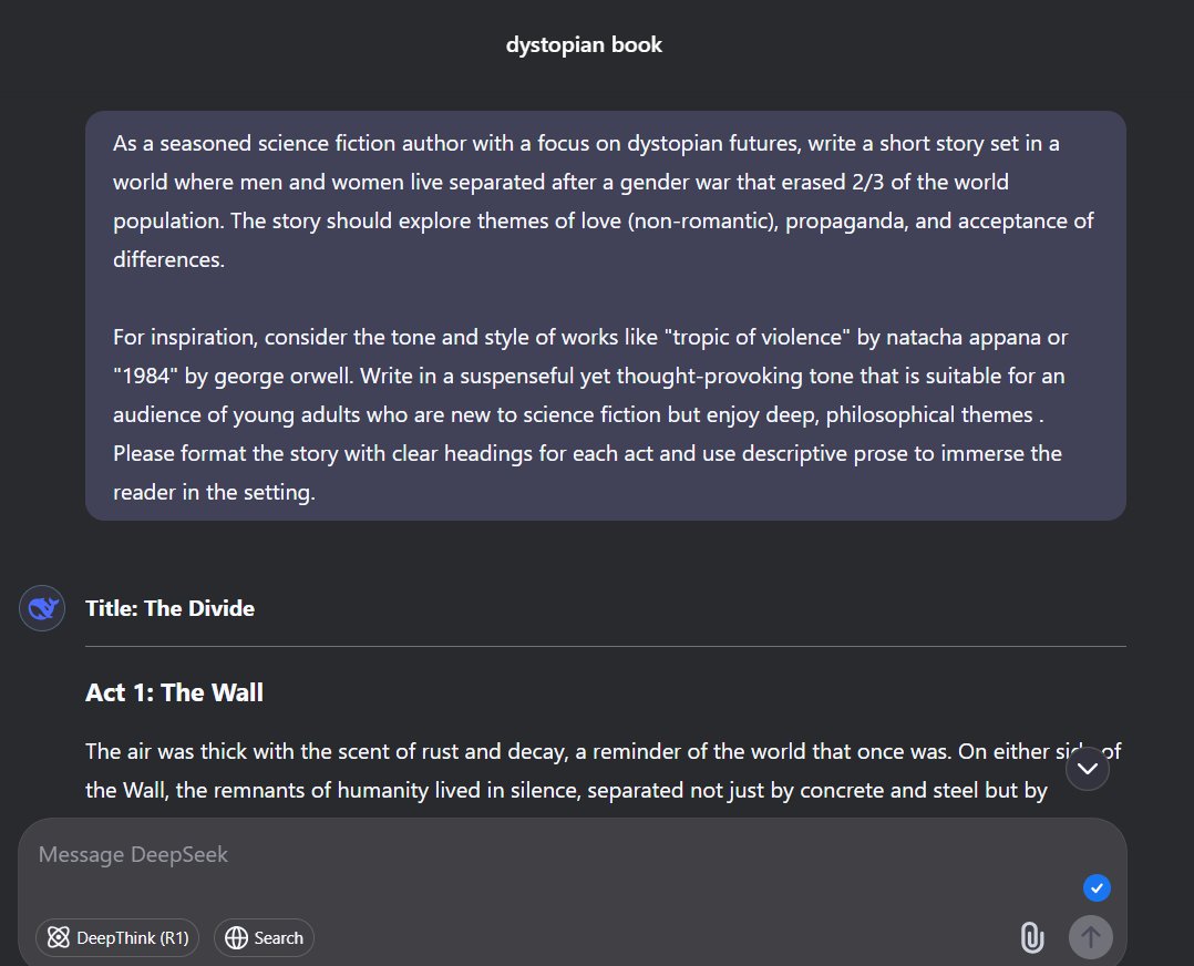 DanielleBadobre's tweet photo. Decided to test deepseek today. I ended up reading the whole thing, and it was quite interesting... 🧍‍♀️ https://t.co/OAxcryW8s7
