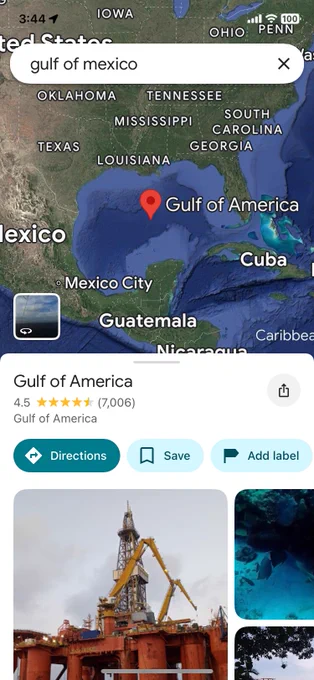 An illegitimate renaming of the Gulf of Mexico as the “Gulf of America” appears on Google Maps -for US viewers only.