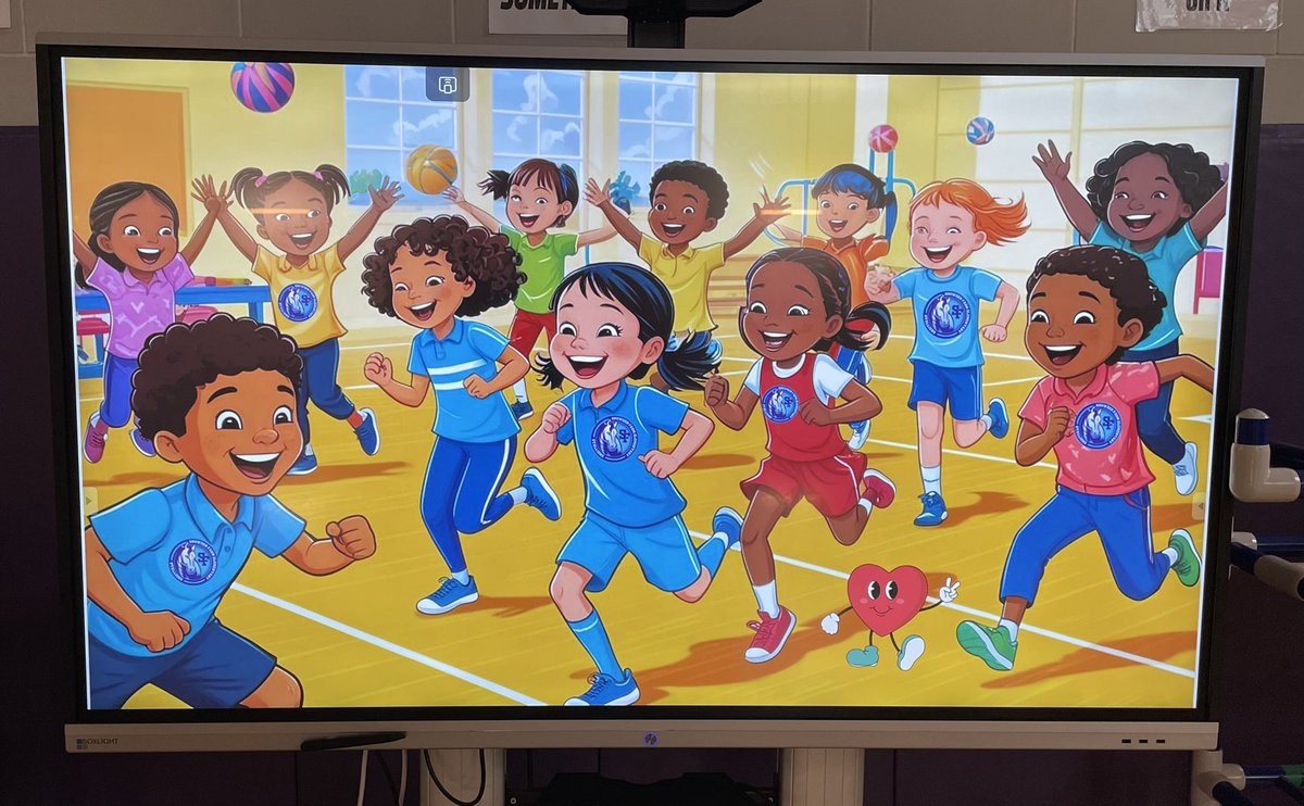 Just rec’d my certificate 4my 100th design on Canva after creating this slide for our KidsHeartChallenge.  I put r school logo on the shirts of students &amp;created a scene that tried 2express how much fun they will be having this week as we celebrate our annual event. It was a hit!