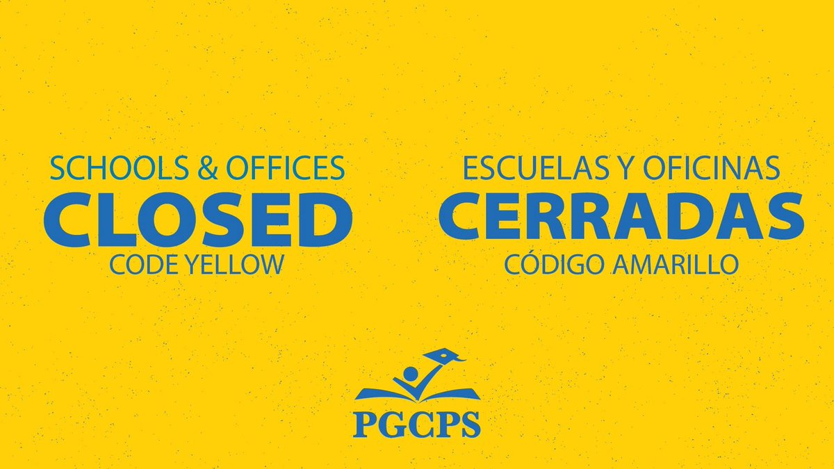 All PGCPS schools and offices will be closed Wednesday, February 12, due to inclement weather.

Code Yellow: Only emergency personnel must report to work.
