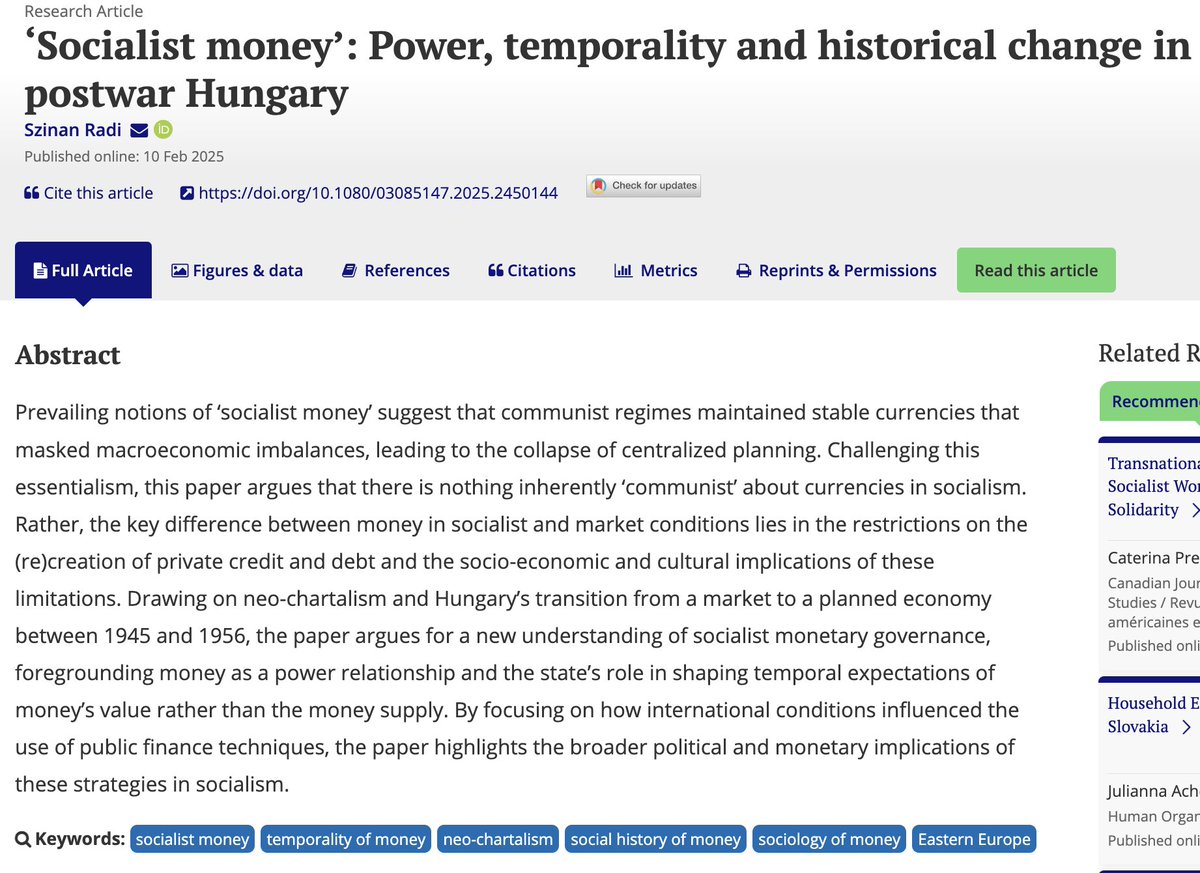 Szinan Radi (@szinan_radi) on Twitter photo 🚨 My article on what 'socialist money' was and how knowing more about it helps better conceptualise our current monetary dilemmas is out now in <a href="/EconSocJournal/">Economy & Society</a>. Let me know if you have any problems accessing it! 🚨 My article on what 'socialist money' was and how knowing more about it helps better conceptualise our current monetary dilemmas is out now in <a href="/EconSocJournal/">Economy & Society</a>. Let me know if you have any problems accessing it!
