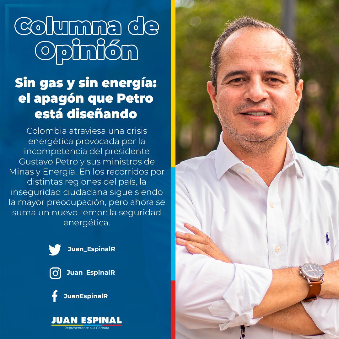 Juan_EspinalR's tweet photo. Columna de opinión - sin gas y sin energía: el apagón que Petro está diseñando. 

https://t.co/V5LVGGHZQY https://t.co/svXTebGtDk