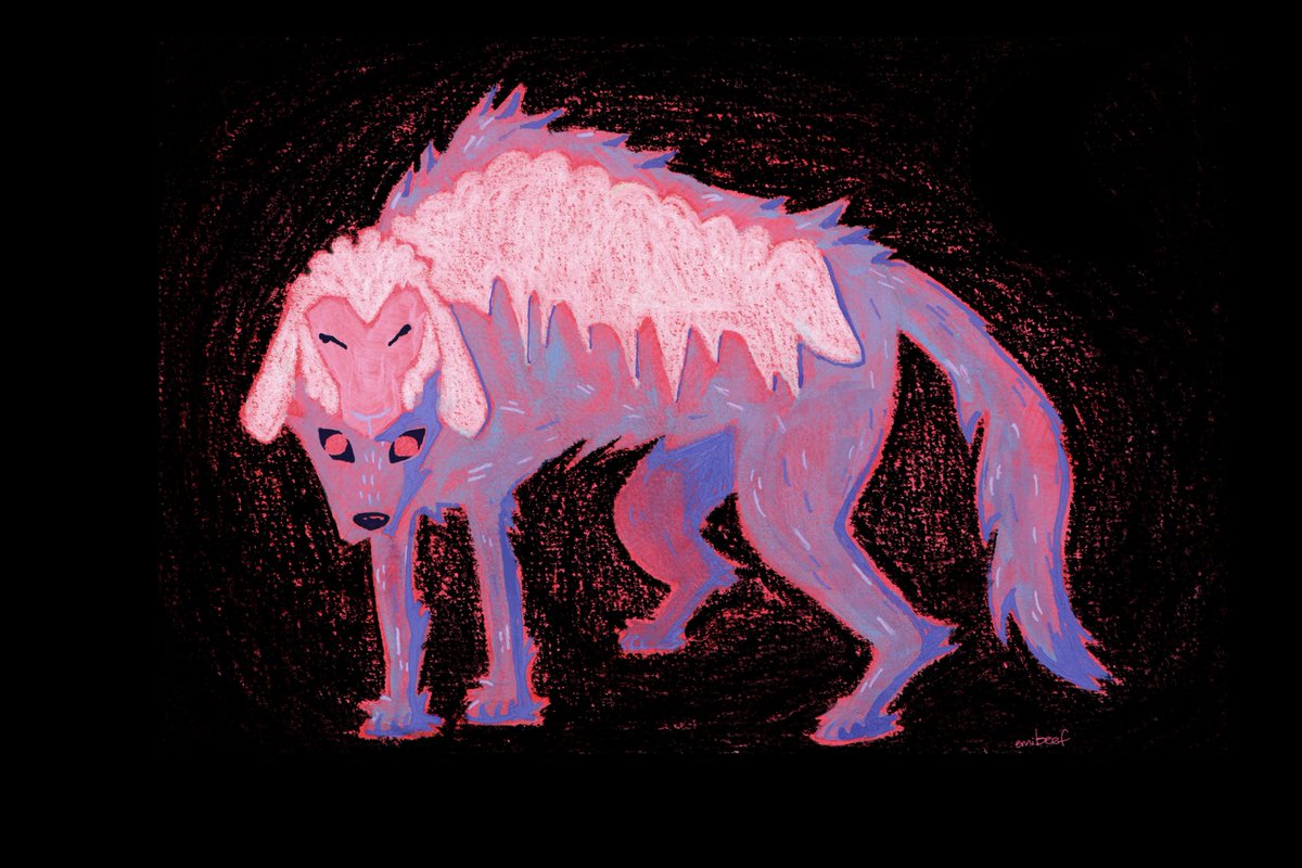 Wolf in Sheep’s clothing
Gouache paint and wax pastel