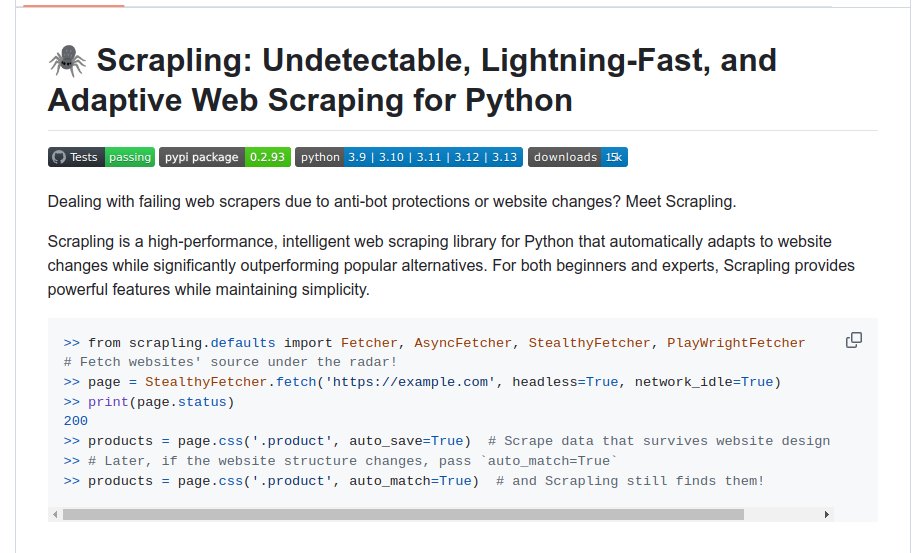rohanpaul_ai's tweet image. Github 👨🔧: 🕷️ Undetectable, Lightning-Fast, and Adaptive Web Scraping for Python
Helps you build web scrapers in Python that resist website changes and anti-bot measures. It provides adaptive scraping to automatically adjust to website modifications using smart element tracking.…