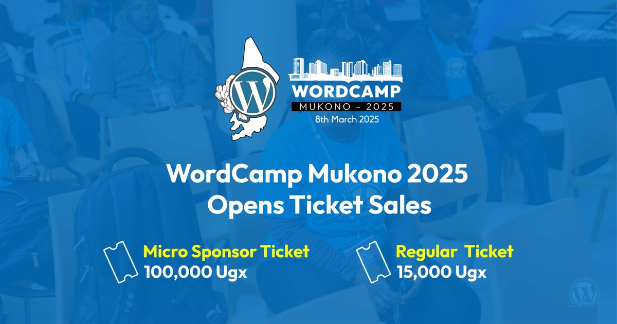 Mark Your Calendar: #WordCampMukono
📅 Date: March 8, 2025
📍 Location: Synod Hall, Mukono, Uganda
Details - bit.ly/3Qc5O98