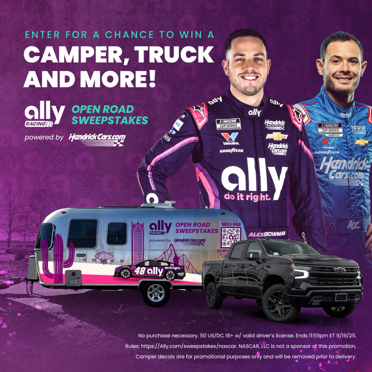 Ally Racing (@allyracing) on Twitter photo We're hitting the road! You could win the ultimate setup to watch your @teamhendrick allies at future races with the Open Road Sweeps powered by <a href="/HendrickCars/">Hendrick Automotive Group</a>! 🙌
No purch nec. 50 US/DC 18+ w/valid driver's license. Ends 11:59pm ET 9/19/25. Rules & Enter: ms.spr.ly/6014UmZrK We're hitting the road! You could win the ultimate setup to watch your @teamhendrick allies at future races with the Open Road Sweeps powered by <a href="/HendrickCars/">Hendrick Automotive Group</a>! 🙌
No purch nec. 50 US/DC 18+ w/valid driver's license. Ends 11:59pm ET 9/19/25. Rules & Enter: ms.spr.ly/6014UmZrK