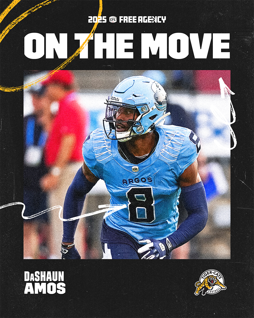 DaShaun Amos is headed to The Hammer! 🔨

🗞️: cfl.ca/2025/02/07/rep…

#CFLFreeAgency