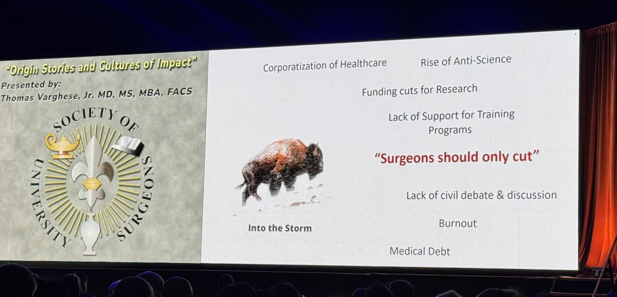 Jash Datta, MD (@drjashdatta) on Twitter photo Stirring <a href="/UnivSurg/">Society of University Surgeons (SUS)</a> Presidential Address by <a href="/TomVargheseJr/">Tom Varghese Jr. MD, MS, MBA, FACS, MAMSE 🇺🇸</a> describing legacies of prior SUS leaders & shining fascinating spotlight on the importance of ORIGIN, CULTURE, & IMPACT in shaping our academic & social existence. Like the bison 🦬 we MUST walk into the storm! 💪🏽💪🏽 Stirring <a href="/UnivSurg/">Society of University Surgeons (SUS)</a> Presidential Address by <a href="/TomVargheseJr/">Tom Varghese Jr. MD, MS, MBA, FACS, MAMSE 🇺🇸</a> describing legacies of prior SUS leaders & shining fascinating spotlight on the importance of ORIGIN, CULTURE, & IMPACT in shaping our academic & social existence. Like the bison 🦬 we MUST walk into the storm! 💪🏽💪🏽