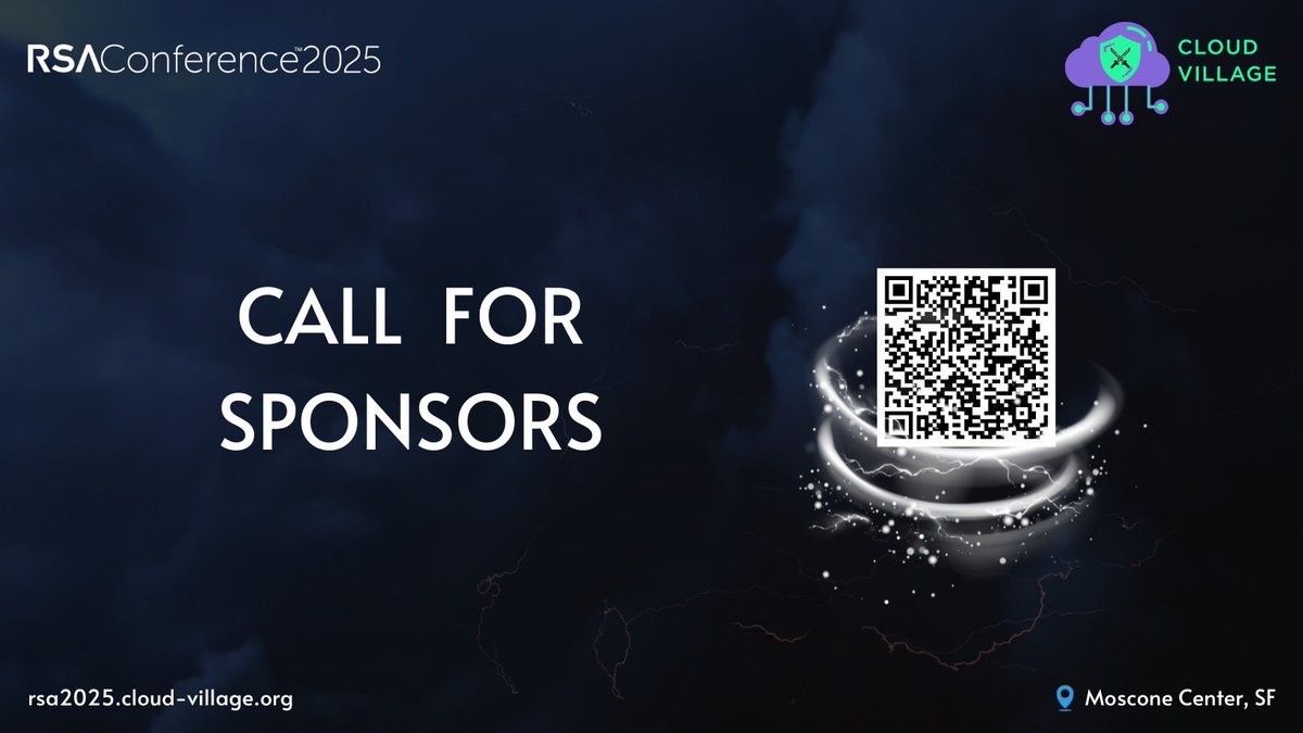 Cloud Village (@cloudvillage_dc) on Twitter photo 🔔ICYMI: Our Call for Sponsors for <a href="/RSAConference/">RSAConference</a> 2025 is still OPEN! 🔔
Want to promote your brand while supporting the community? Partner with us and unlock exclusive sponsor privileges this year! 🚀
Don’t miss out—sign up now! ⬇️
Form: bit.ly/3WZtwcG
#RSAC 🔔ICYMI: Our Call for Sponsors for <a href="/RSAConference/">RSAConference</a> 2025 is still OPEN! 🔔
Want to promote your brand while supporting the community? Partner with us and unlock exclusive sponsor privileges this year! 🚀
Don’t miss out—sign up now! ⬇️
Form: bit.ly/3WZtwcG
#RSAC