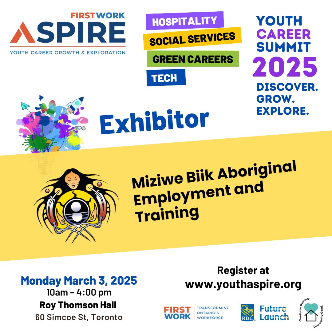 Aspire (@ythaspire) on Twitter photo Joining us at the Youth Career Summit is <a href="/MiziweBiik/">Miziwe Biik Aboriginal Employment and Training</a> – transforming the future for #Indigenous youth by providing training, employment services, and entrepreneurship support! Miigwetch for your dedication!
#IndigenousYouth are a crucial part of our shared future. Joining us at the Youth Career Summit is <a href="/MiziweBiik/">Miziwe Biik Aboriginal Employment and Training</a> – transforming the future for #Indigenous youth by providing training, employment services, and entrepreneurship support! Miigwetch for your dedication!
#IndigenousYouth are a crucial part of our shared future.