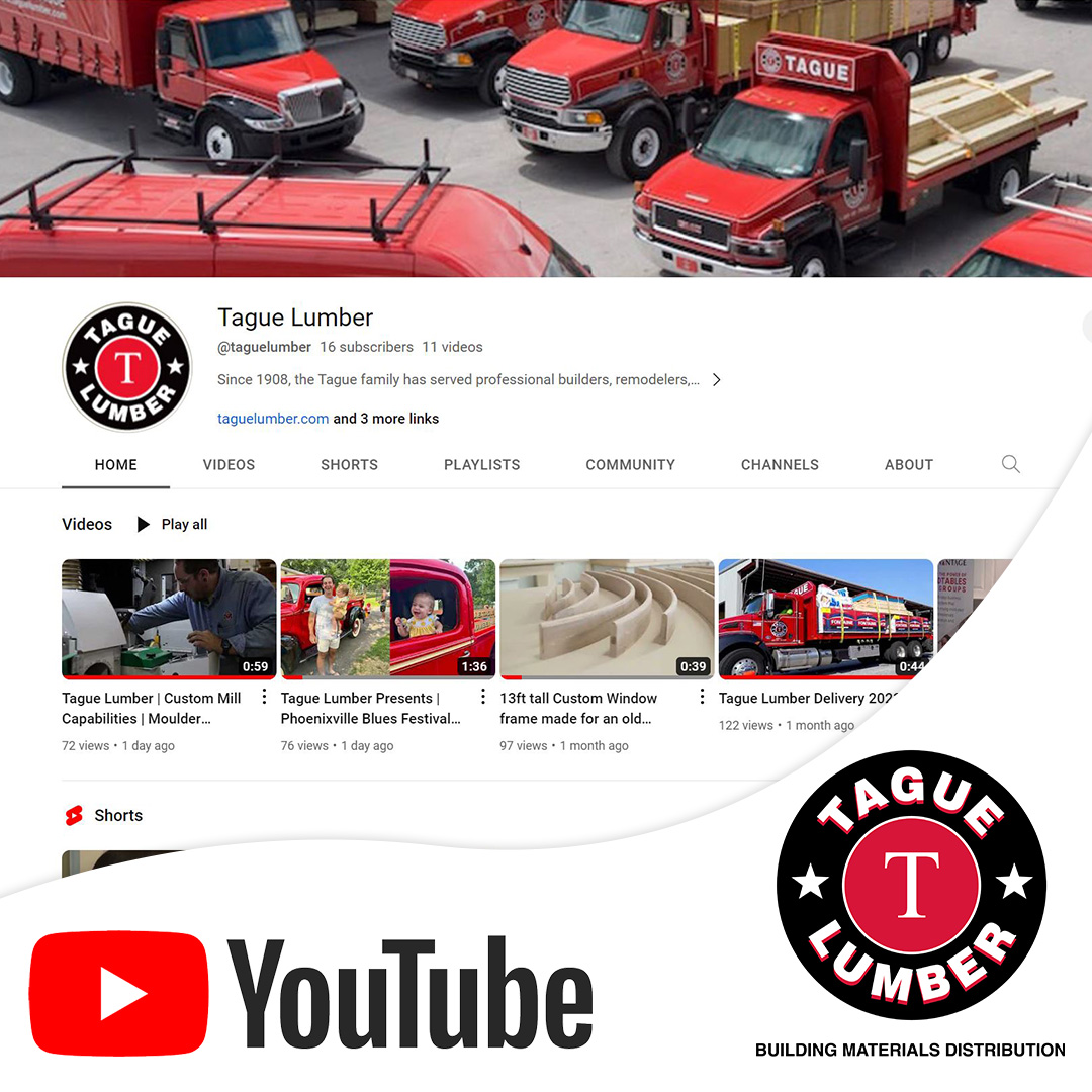 taguelumber's tweet photo. Tague Lumber is on YouTube! @TagueLumber🎥📺 Subscribe to our channel for expert tips, product highlights, and behind-the-scenes looks at our latest projects. Don’t miss out—check it out today! https://t.co/R9LJ7jJcRj