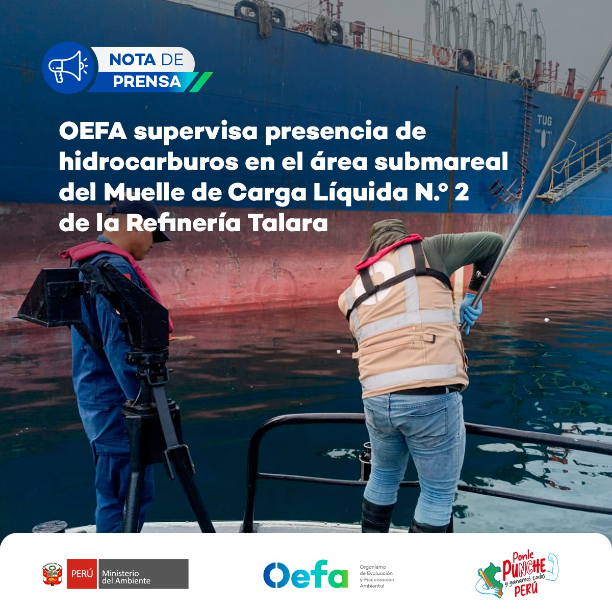 OEFAperu's tweet photo. 📢| #OEFAinforma
El OEFA, adscrito al @MinamPeru, supervisa la presencia de hidrocarburos en el área submareal del Muelle de Carga Líquida N.º 2 de la Refinería Talara.
✅ Junto a @MGP_DICAPI, se verifica el impacto, la responsabilidad y las acciones de respuesta de Petroperú. https://t.co/gDOgIOfSII