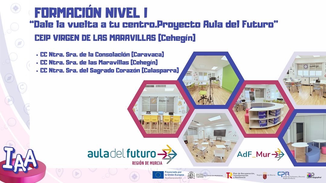 AdF_RdeMurcia's tweet photo. Hoy hemos tenido 8 cursos de Nivel I del Programa Innovación Espacios Impulsores Aprendizaje Activo. Metodología #AulaDelFuturo @Educarm @sifopcarm @CPRRegionMurcia @educaINTEF . 22 centros de la #RegionMurcia inician su formación. #EspaciosIAA #AdF_Mur https://t.co/IHURiJLbVq