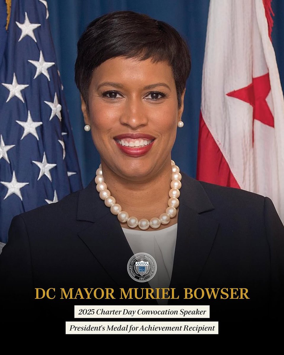 Howard University (@howardu) on Twitter photo DC Mayor <a href="/MayorBowser/">Mayor Muriel Bowser</a> will deliver the keynote address during the 158th Charter Day Convocation, commemorating the founding of Howard University.
Mayor Bowser will be presented with the President's Medal for Achievement during the ceremony. DC Mayor <a href="/MayorBowser/">Mayor Muriel Bowser</a> will deliver the keynote address during the 158th Charter Day Convocation, commemorating the founding of Howard University.
Mayor Bowser will be presented with the President's Medal for Achievement during the ceremony.