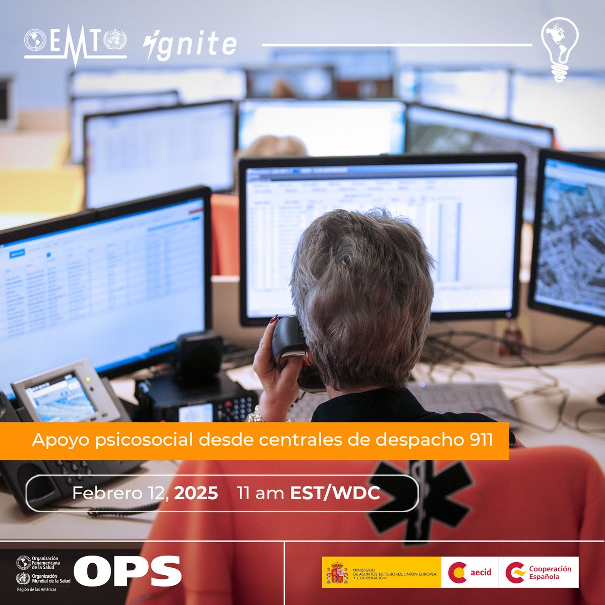 EMTignite: 𝗔𝗽𝗼𝘆𝗼 𝗽𝘀𝗶𝗰𝗼𝘀𝗼𝗰𝗶𝗮𝗹 𝗱𝗲𝘀𝗱𝗲 𝗹𝗮 𝗰𝗲𝗻𝘁𝗿𝗮𝗹 𝗱𝗲 𝗱𝗲𝘀𝗽𝗮𝗰𝗵𝗼𝘀 𝟵𝟭𝟭

🗓️𝑴𝒂𝒏̃𝒂𝒏𝒂 miércoles 12 de febrero del 2025
🕚11:00 am EST/WDC.

paho.org/es/eventos/emt…

#EMTamericas
