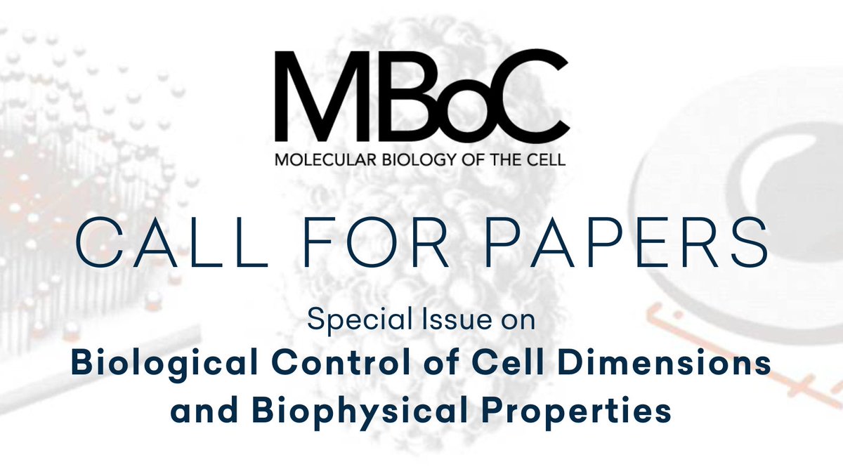 MBoC Call for Papers: Special Issue on Biological Control of Cell Dimensions and Biophysical Properties

Submit an article by Oct 30 to be considered by lead editors:

<a href="/buenoscience/">Matthew C. Good</a>, <a href="/Penn/">Penn</a>
<a href="/LiamHoltLab/">Liam Holt</a>, <a href="/NyuMed/">New York University School of Medicine</a>

Learn more and submit: molbiolcell.org/cells-biophysi…