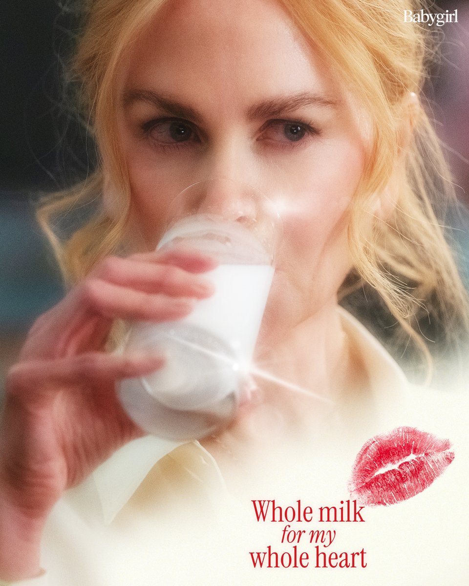 This Valentine’s Day, send your m̶e̶n̶t̶o̶r̶ crush a cold glass of milk and a special Babygirl V-Day card. Now available for free download in the A24 Shop.