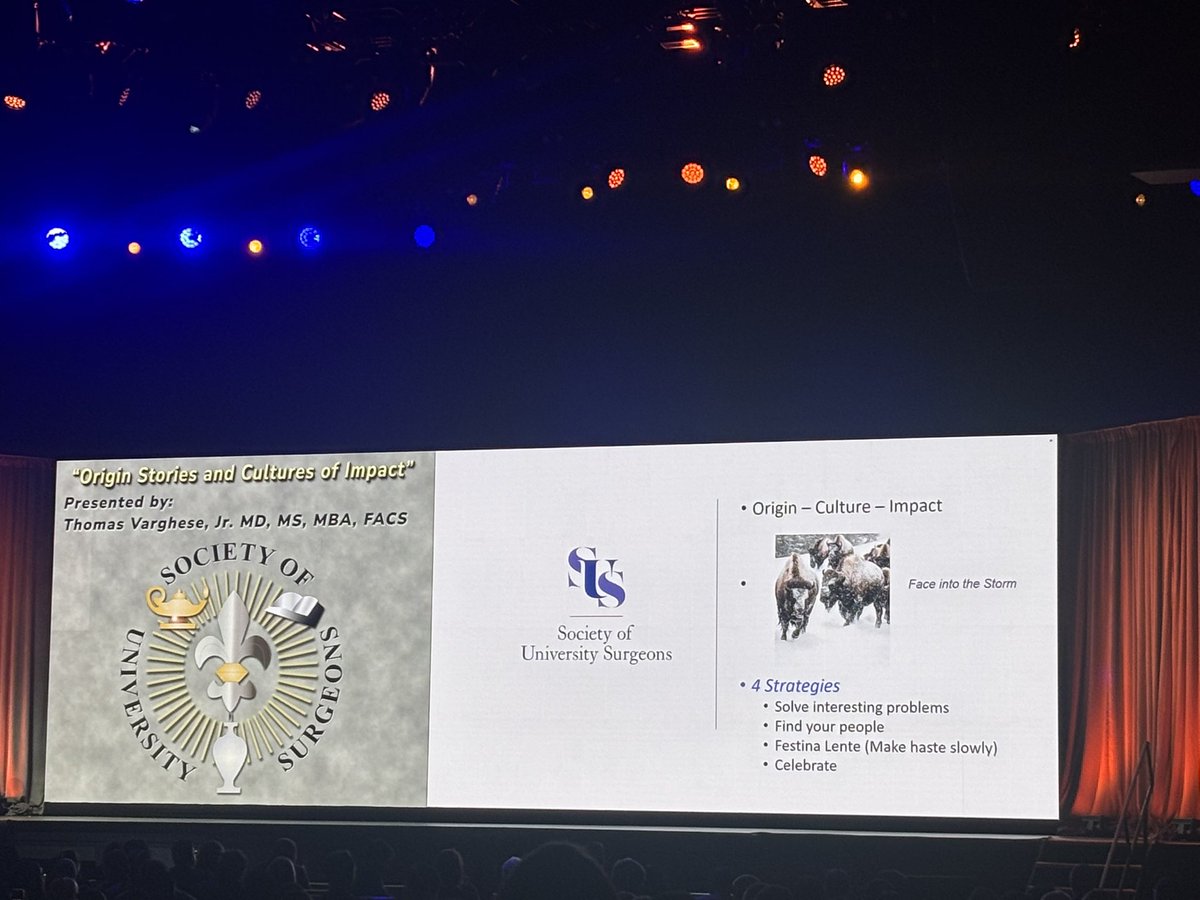 Isheeta Madeka, MD (@isheetamadeka) on Twitter photo Powerful talk by SUS President <a href="/TomVargheseJr/">Tom Varghese Jr. MD, MS, MBA, FACS, MAMSE 🇺🇸</a> sharing the “eternal immigrant” experience & how to “face into the storm” — 1. Solve interesting problems, 2. Find your people, 3. Make haste slowly, 4. Celebrate <a href="/AcademicSurgery/">Assoc4AcademicSurgery</a> <a href="/UnivSurg/">Society of University Surgeons (SUS)</a> #ASC2025 Powerful talk by SUS President <a href="/TomVargheseJr/">Tom Varghese Jr. MD, MS, MBA, FACS, MAMSE 🇺🇸</a> sharing the “eternal immigrant” experience & how to “face into the storm” — 1. Solve interesting problems, 2. Find your people, 3. Make haste slowly, 4. Celebrate <a href="/AcademicSurgery/">Assoc4AcademicSurgery</a> <a href="/UnivSurg/">Society of University Surgeons (SUS)</a> #ASC2025