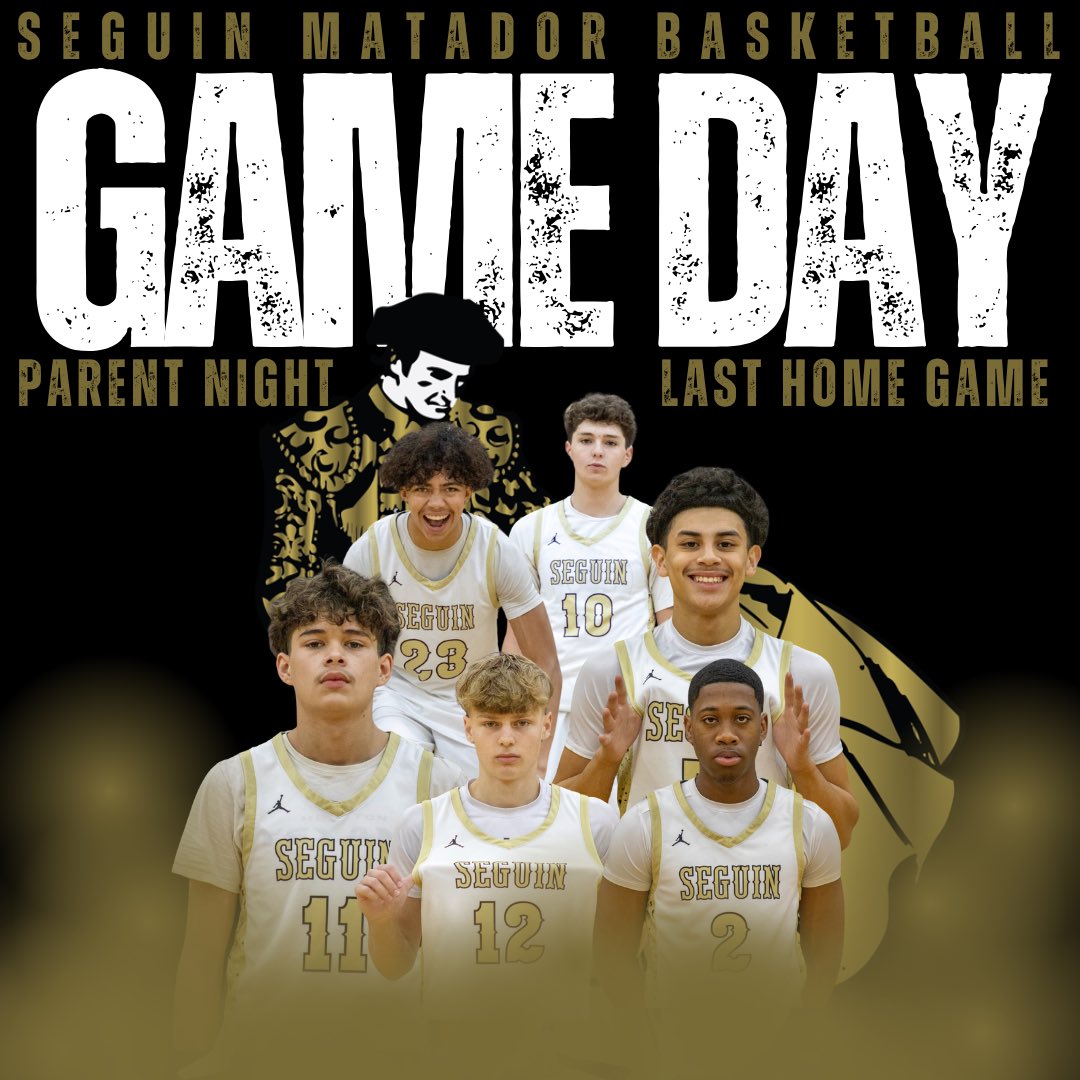 SeguinBoysHoops's tweet image. MATADOR NATION ITS GAME DAY!!! Today the Matadors host Brackenridge in our last home game of the year! Freshman and JV start @ 5, Varsity starts @ 6:30. Our next game will be on the road for the first round of playoffs! Please come out and support your Matadors! #SwordsUp⚔️🏀🖤